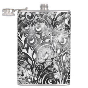 Tree Of Life - Spirals Leaves Grunge Style 1 Hip Flask