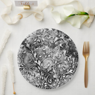 Tree Of Life - Spirals Leaves Grunge Style 1 Paper Plate