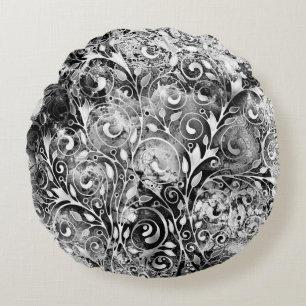 Tree Of Life - Spirals Leaves Grunge Style 1 Round Cushion