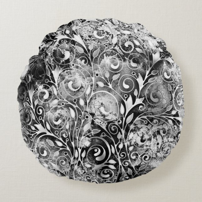 Tree Of Life - Spirals Leaves Grunge Style 1 Round Cushion (Front)