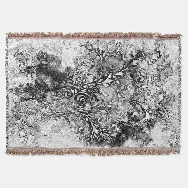 Tree Of Life - Spirals Leaves Grunge Style 1 Throw Blanket (Front)
