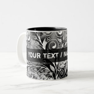 Tree Of Life - Spirals Leaves Grunge Style 1 Two-Tone Coffee Mug