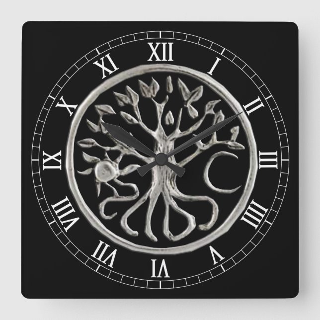 Tree Of Life Square Roman Numerals Clock (Front)