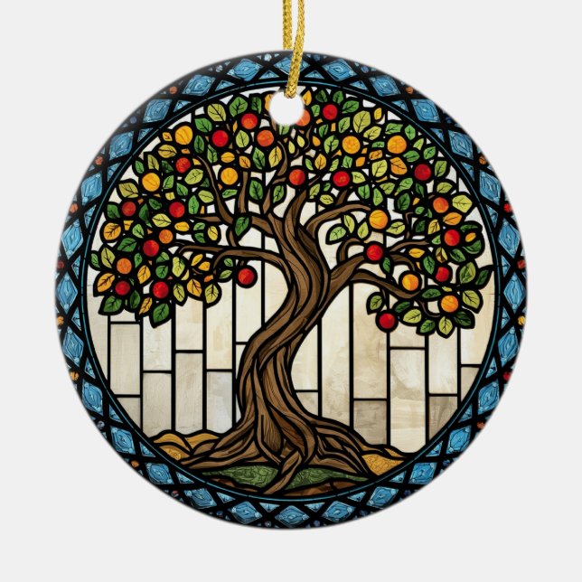 Tree of Life Stained Glass Ceramic Ornament (Front)