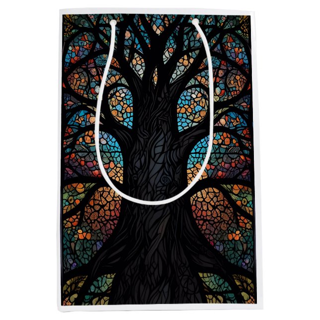 Tree Of Life Stained Glass Mosaic Art  Medium Gift Bag (Front)