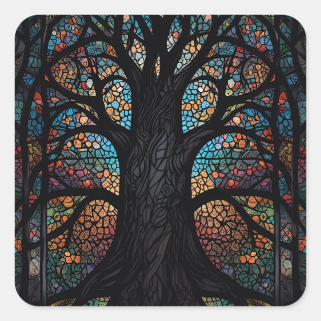 Tree Of Life Stained Glass Mosaic Art  Square Sticker (Front)