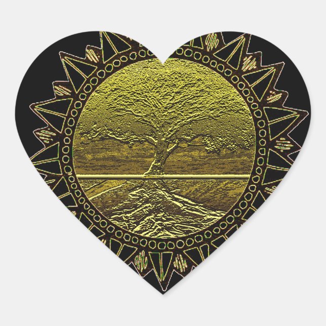Tree of Life Sun Salutation Heart Sticker (Front)