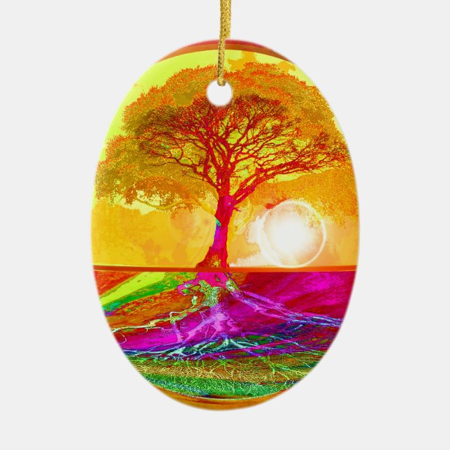 Tree of Life Sunrise Ceramic Ornament (Front)