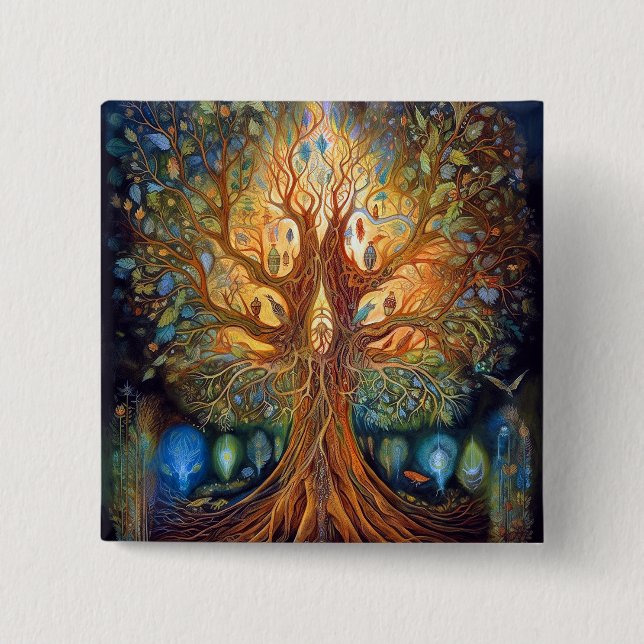 Tree Of Life Surreal Nature Art 15 Cm Square Badge (Front)