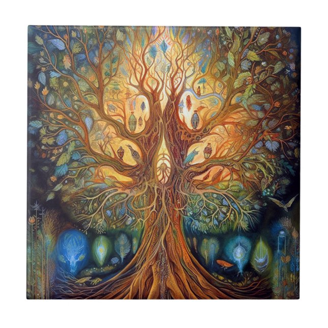 Tree Of Life Surreal Nature Art Ceramic Tile (Front)