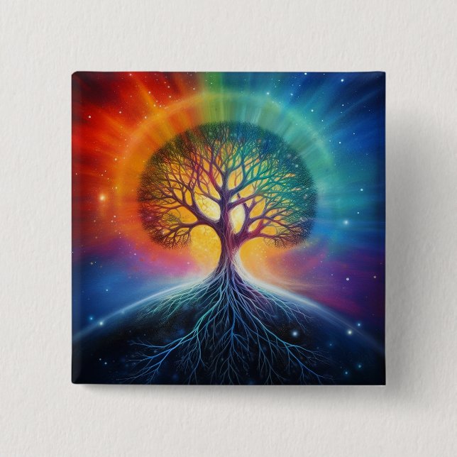 Tree Of Life Surreal Rainbow Art 15 Cm Square Badge (Front)