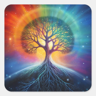 Tree Of Life Surreal Rainbow Art Square Sticker