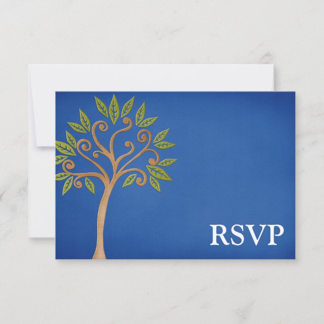 Tree of Life Swirls Blue Bar Mitzvah RSVP (Front)