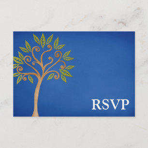 Tree of Life Swirls Blue Bar Mitzvah RSVP Card