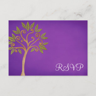 Tree of Life Swirls Purple Bat Mitzvah RSVP Card