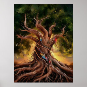 Tree of Life: Vibrant Foliage with Bohemian Flair Poster