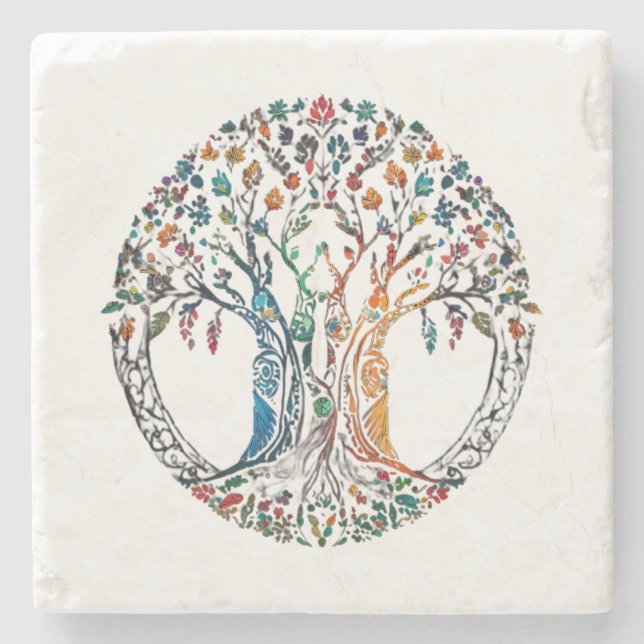 Tree of Life Vivid colored  Stone Coaster (Front)