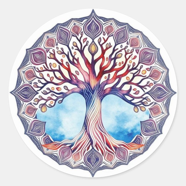 Tree of Life Watercolor  Classic Round Sticker (Front)