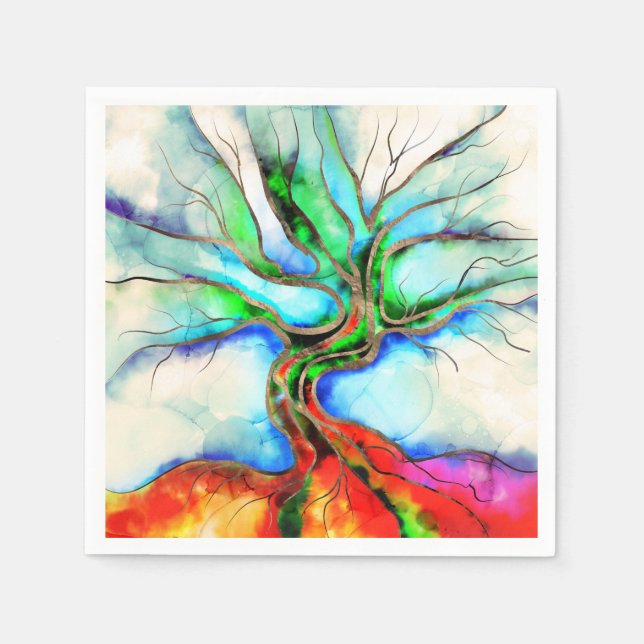 Tree of life - watercolor, ink and gold napkin (Front)