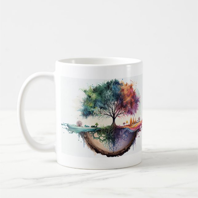 Tree of life watercolor reflection coffee mug (Left)