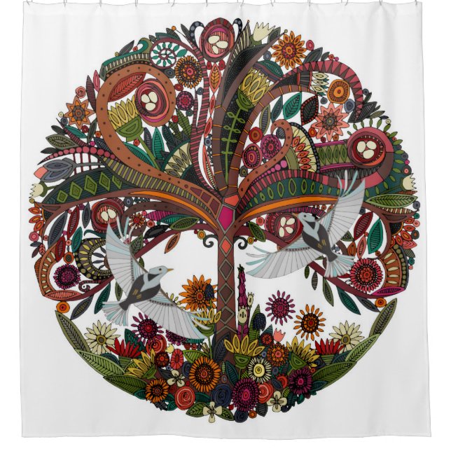 tree of life white shower curtain (Front)