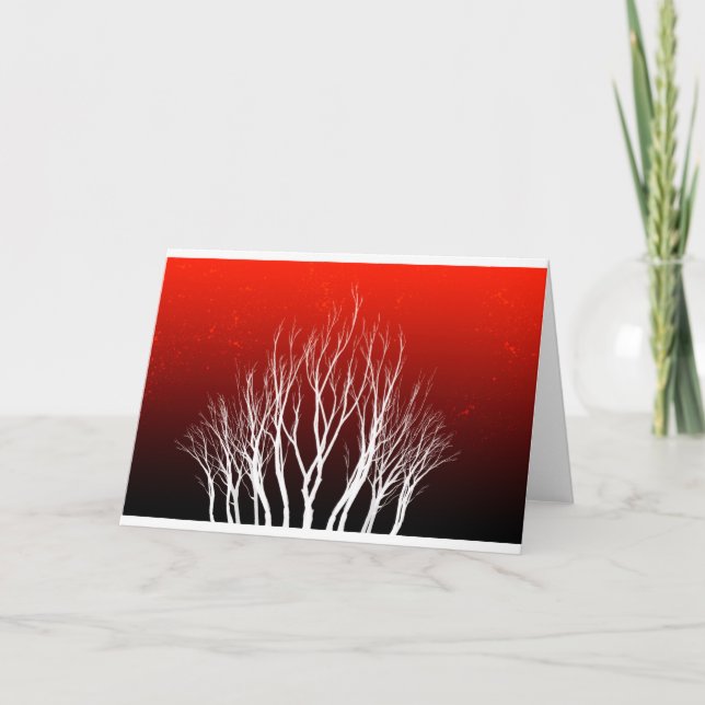 Tree of Life: White trees on Red Art Holiday Card (Front)