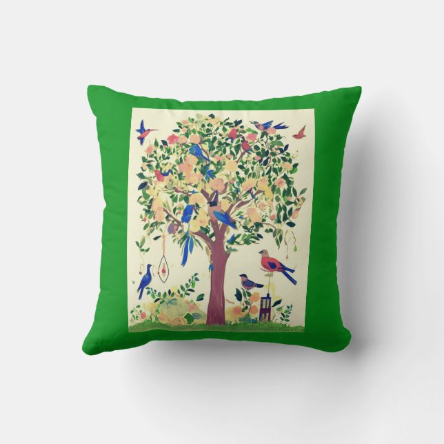 Tree of Life with Birds and Flowers Cushion (Back)
