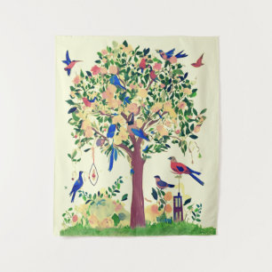 Tree of Life with Birds and Flowers Tapestry
