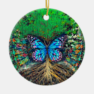 Tree of Life with Butterfly by Amelia Carrie Ceramic Ornament