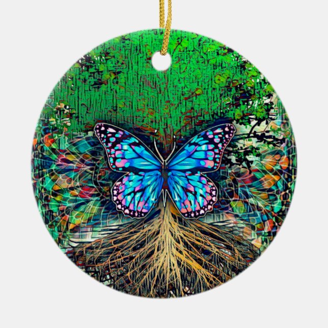 Tree of Life with Butterfly by Amelia Carrie Ceramic Ornament (Front)