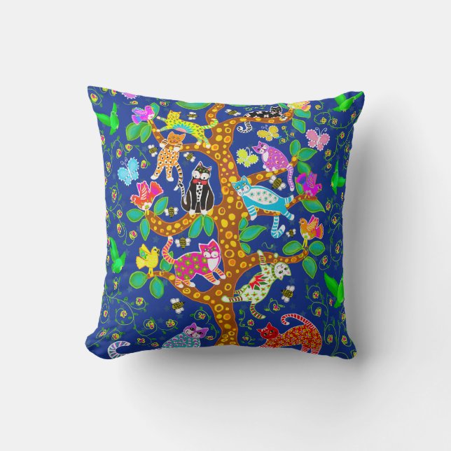 Tree of Life with Cats and Birds Cushion (Front)