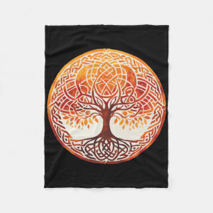 Tree Of Life With Celtic Knots Orange And Earth To Fleece Blanket