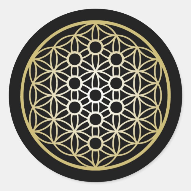 Tree of Life with Flower of Life - Gold Classic Round Sticker (Front)
