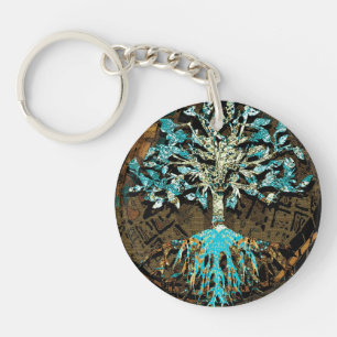 Tree of Life with Green and Blue Colours Key Ring