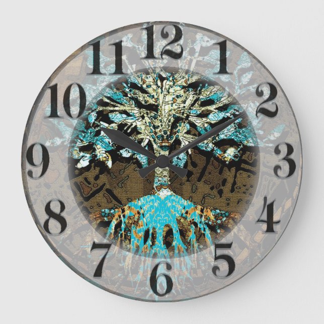 Tree of Life with Green and Blue Colours Large Clock (Front)