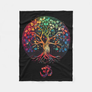 Tree Of Life With Om Symbol Yoga Fleece Blanket