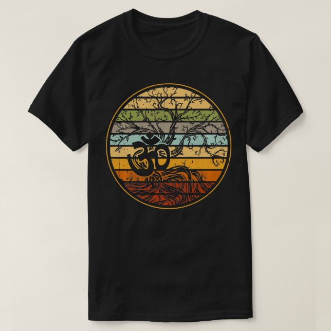 Tree of Life with Om Symbol Yoga Gift Retro Pullov T-Shirt (Design Front)