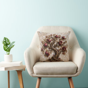 Tree of Life with Pomegranates 3D Relief Art Cushion