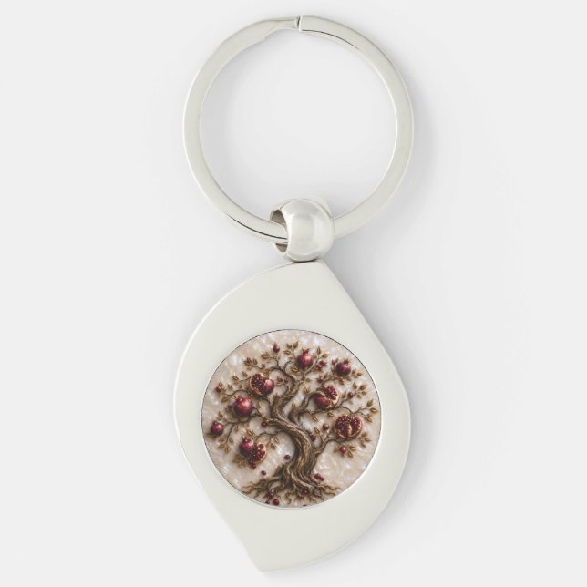 Tree of Life with Pomegranates | 3D Relief Art Key Ring (Front)