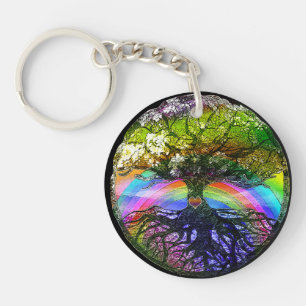 Tree of Life with Rainbow Heart Key Ring
