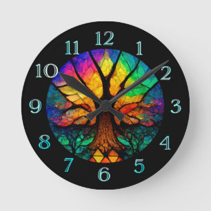 Tree of Life with Rainbow Round Clock
