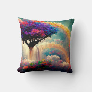 Tree of Life with Rainbows, Flowers, Bridge Cushion