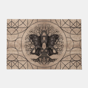 Tree of life - with ravens wooden texture doormat