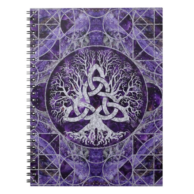 Tree of life with Triquetra Amethyst and silver Notebook (Front)