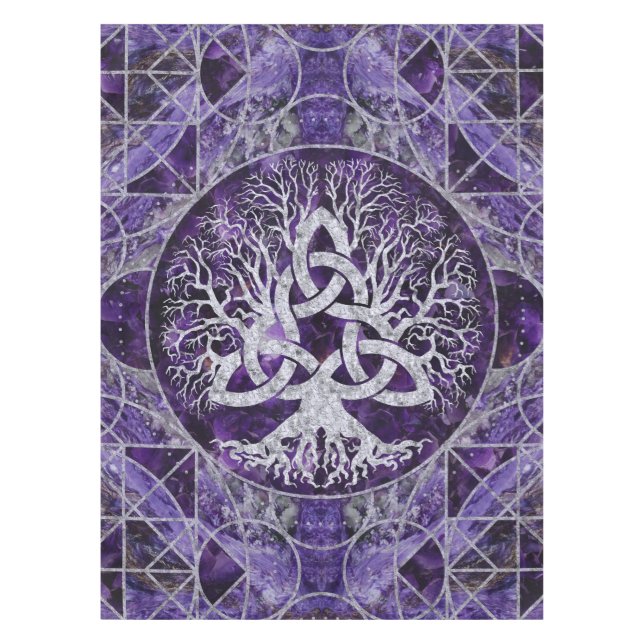 Tree of life with Triquetra Amethyst and silver Tablecloth (Front)
