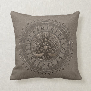 Tree of life with Triquetra Beige Leather and gold Cushion