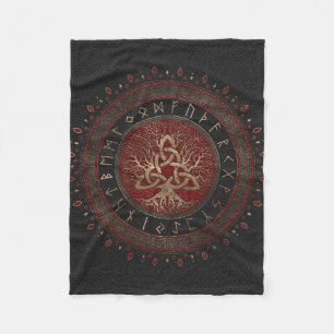 Tree of life with Triquetra Black Red Leather Fleece Blanket