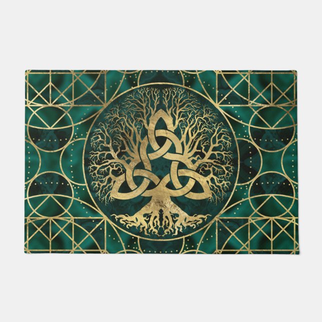 Tree of life with Triquetra Malachite and Gold Doormat (Front)