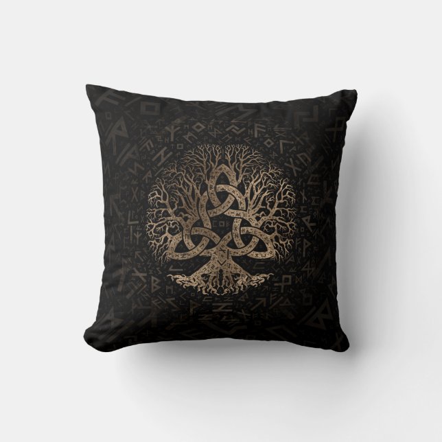 Tree of life with Triquetra on Futhark pattern Cushion (Front)
