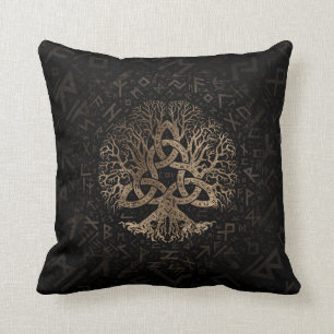 Tree of life with Triquetra on Futhark pattern Cushion